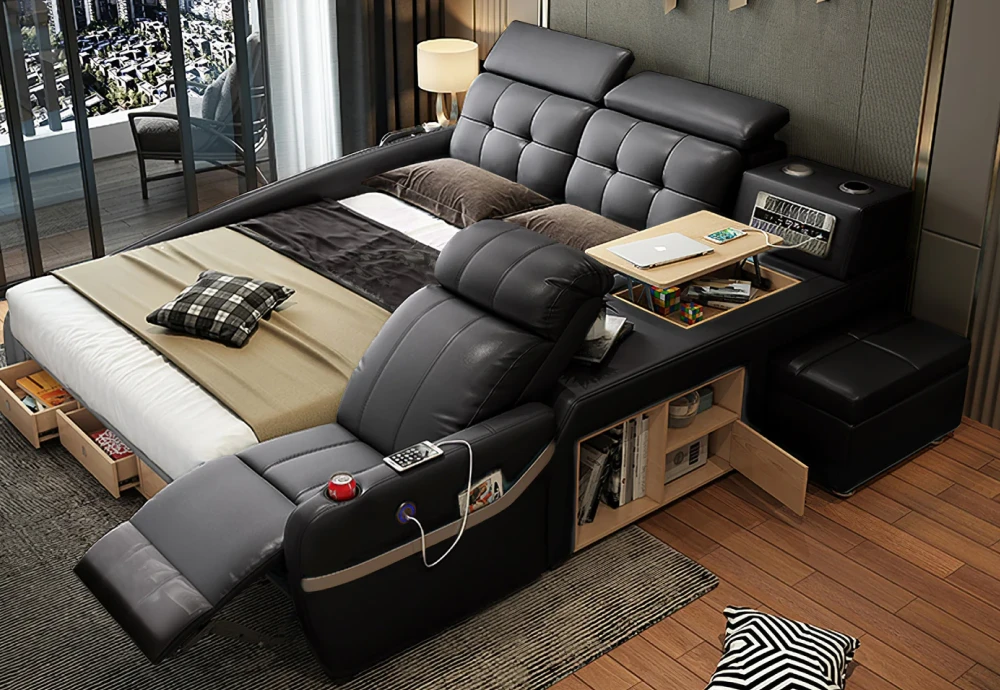 bed with storage around it